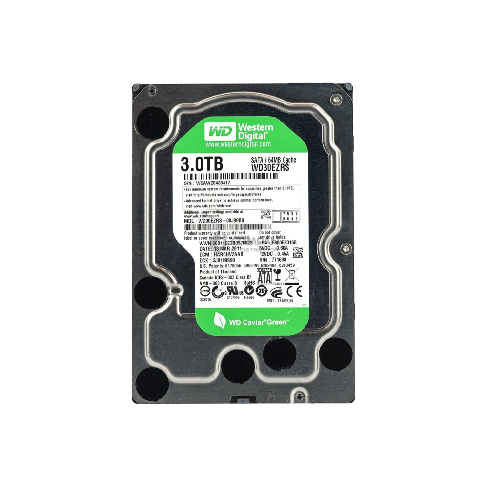 WD30EZRS WD HDD 3TB 7.2K SATA 6G 64MB CACHE 3.5" LFF